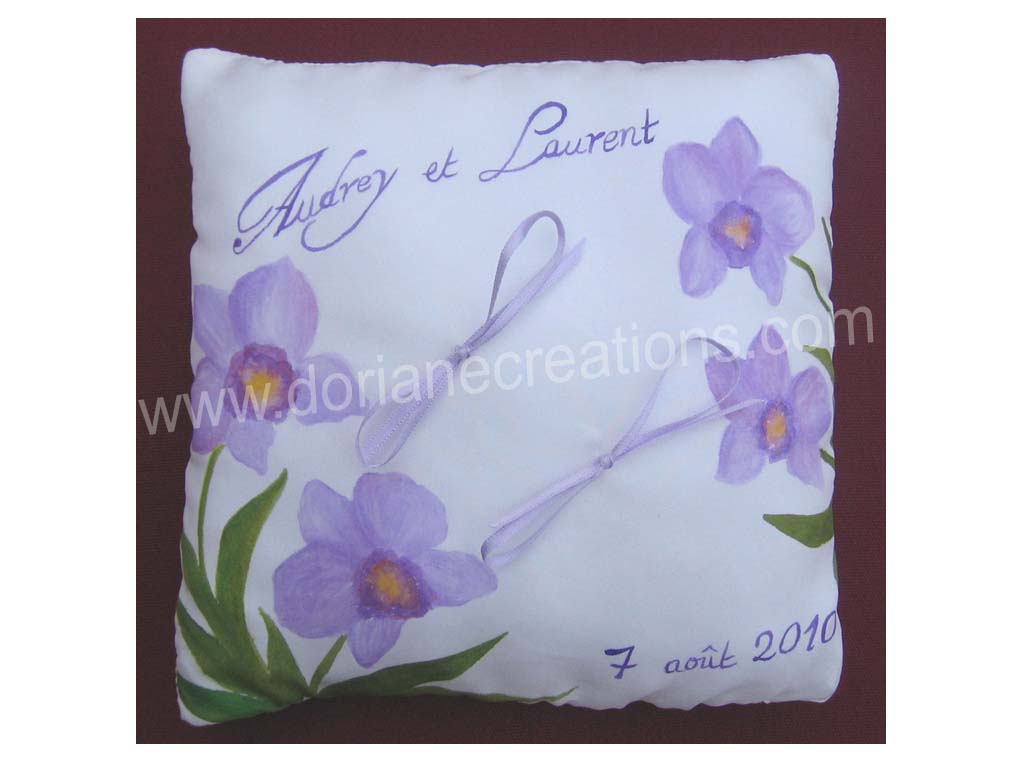 Coussin pour alliances en soie motif orchidées