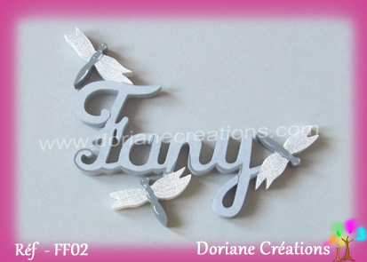 lettres bois Fany avec libellules