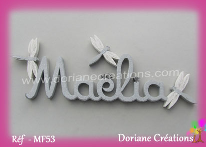 lettres bois Maélia avec libellules