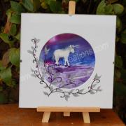 peinture encaustique licorne 2 sous verre 20x20cm SV09