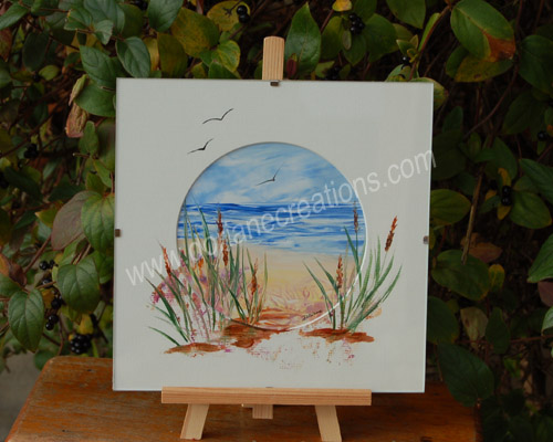 peinture encaustique paysage mer, sous verre 20x20cm SV04