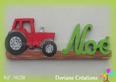 prénom en bois Noé tracteur