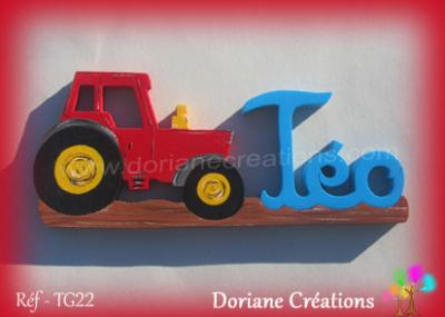 prénom en bois Téo tracteur