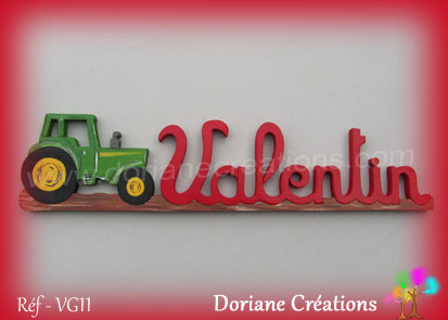 prénom en bois Valentin tracteur