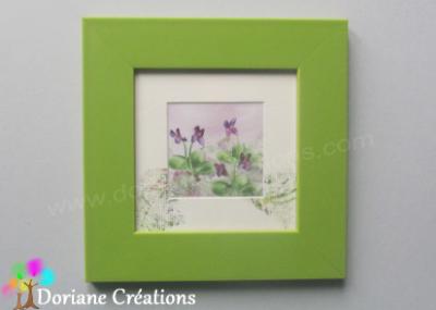 Cadre vert violettes - 18x18cm