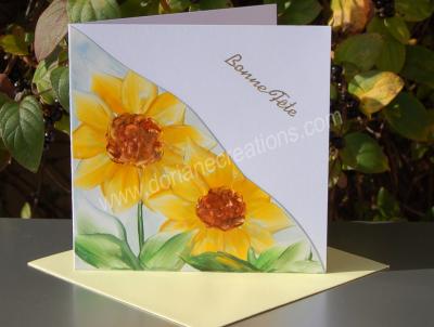 09- carte Bonne Fête tournesols peinte à la cire