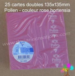 25 Cartes doubles Pollen 135X135, couleur rose hortensia