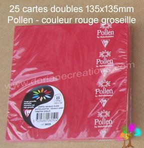25 Cartes doubles Pollen 135X135, couleur rouge groseille