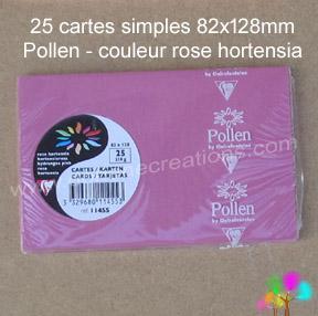 25 Cartes simples Pollen 82X128, couleur rose hortensia