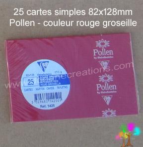 25 Cartes simples Pollen 82X128, couleur rouge groseille