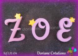 Lettre bois etoile prenom zoe