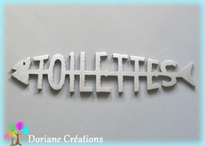 Lettres bois TOILETTES en arêtes de poisson