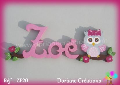 Lettres en bois zoe avec chouette