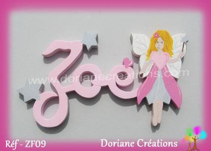 Lettres en bois zoe avec fee