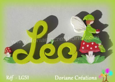 Prénom lettres bois décor elfe sur champignon