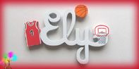 Plaque de porte prenom lettres bois basket ball