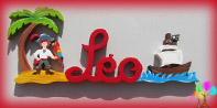 Plaque de porte prenom lettres bois bateau pirate et ile