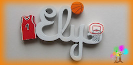 Plaque de porte prenom lettres en bois basket ball