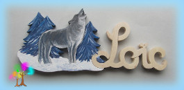 Plaque de porte prenom lettres en bois loup