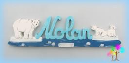 Plaque de porte prenom lettres en bois ours polaires