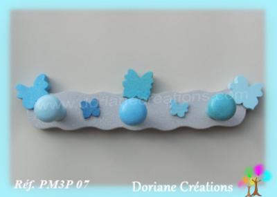 05 Portemanteau bois gris clair et bleu papillons