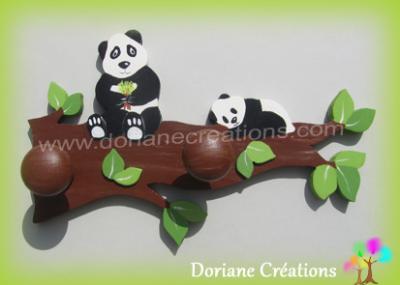 08- Porte manteau en bois branche avec 2 pandas