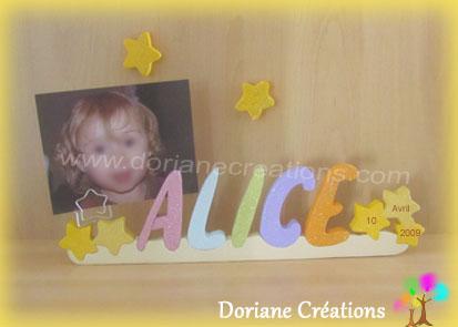 Porte photo prenom bois etoiles paillettes date naissance1