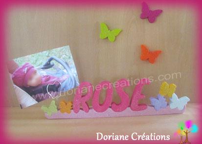 Porte photo prenom bois papillons paillettes