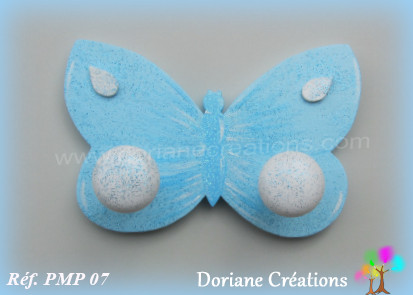 Portemanteau bois papillon bleu pastel 07