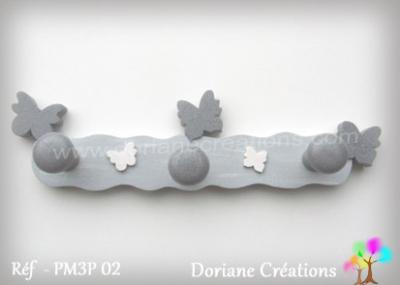 12 Portemanteau bois gris clair papillons