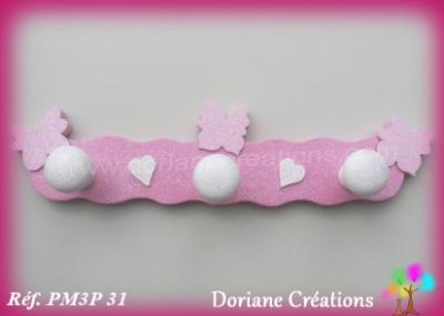 24 Portemanteau rose clair 3 papillons rose pastel