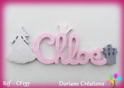 Prénom lettres bois avec décor silhouette princesse