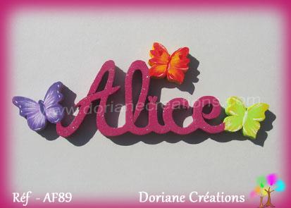 Prenom en bois alice papillons multicolores