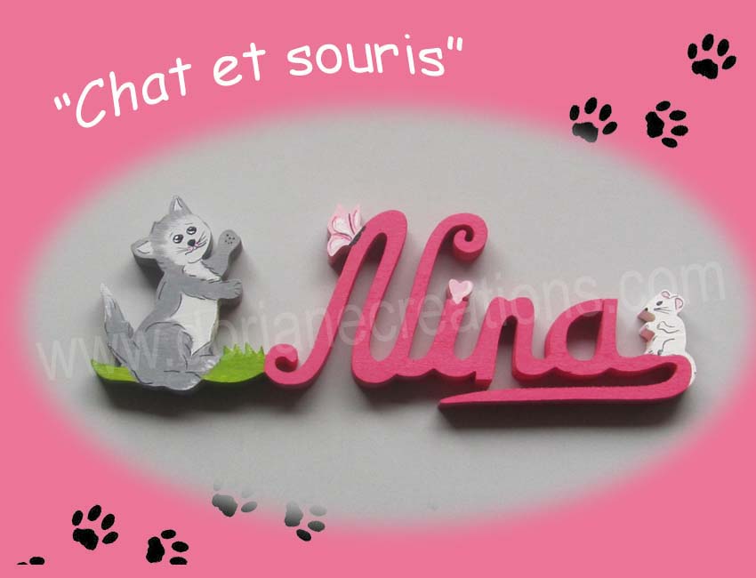 Prenom en bois chat et souris 4 lettres