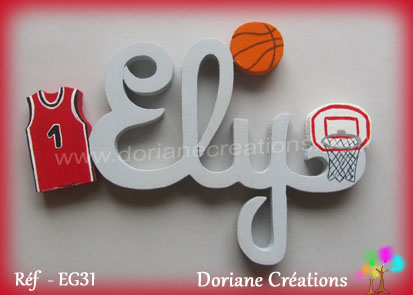 Prenom en bois ely theme basket ball 1