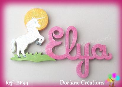 Prenom en bois elya avec licorne