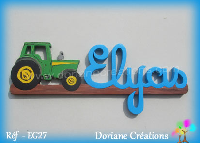 Prenom en bois elyas tracteur