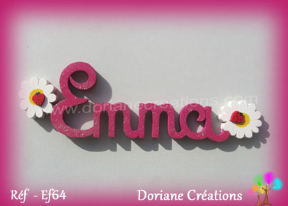 Prenom en bois emma avec marguerites