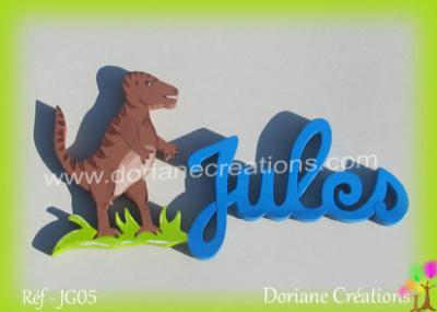 Prénom lettres bois avec décor T-Rex