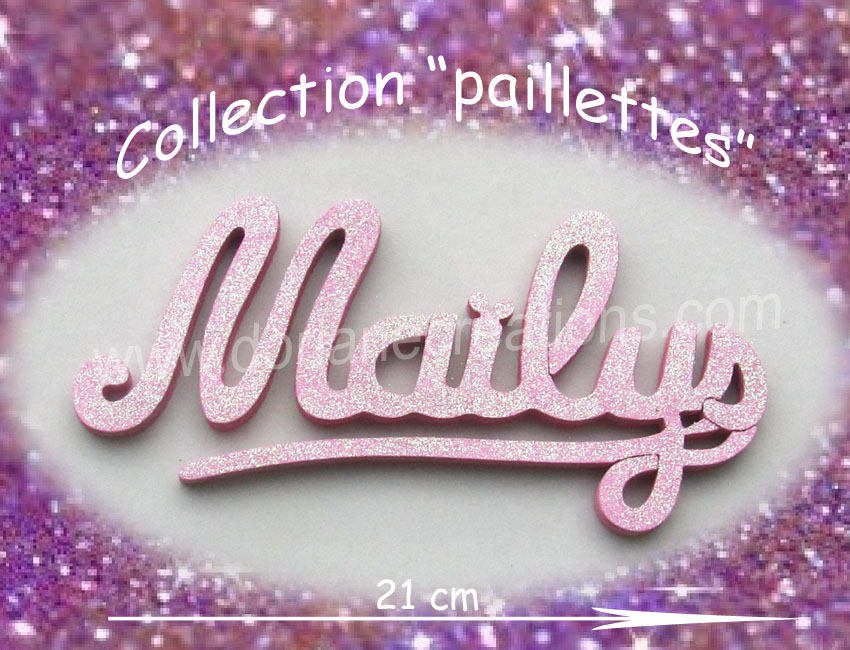 Prenom en bois mailys paillettes