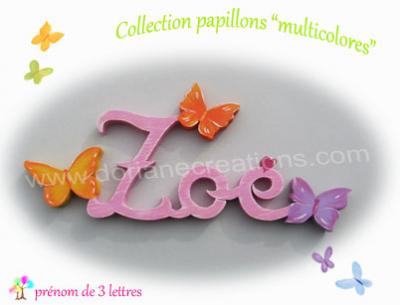 03 Lettres -prénom en bois papillons multicolores