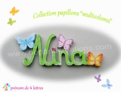 04 Lettres -prénom en bois papillons multicolores