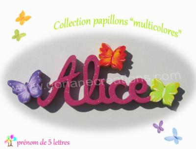 05 Lettres -prénom en bois papillons multicolores