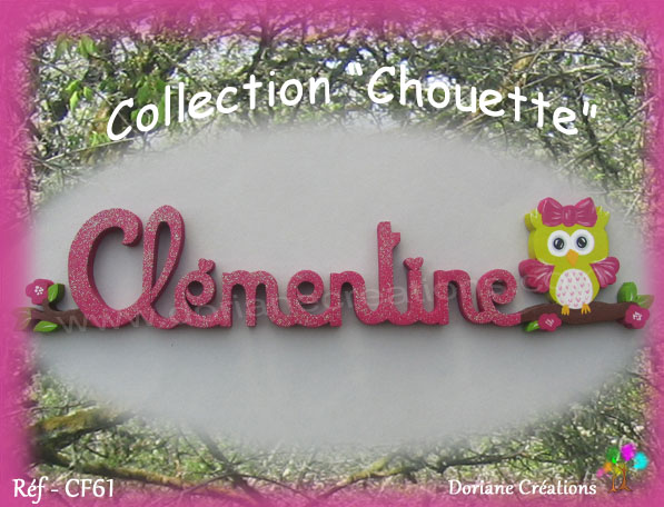 Prenom en bois peint chouette 10l