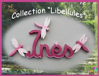 04 lettres - Prénom en bois décor libellules