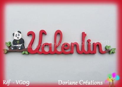 Prenom en bois valentin avec panda