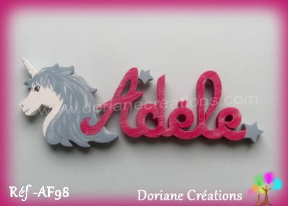 Prenom lettres bois adele licorne