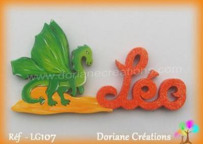 Prénom lettres bois avec décor dragon