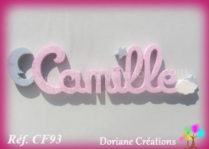 Prenom lettres bois camille lune et etoiles 1