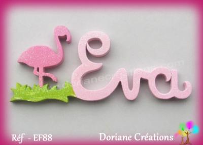 Prenom lettres bois eva avec flamant rose